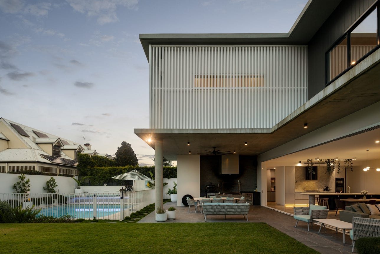House and pool at dusk