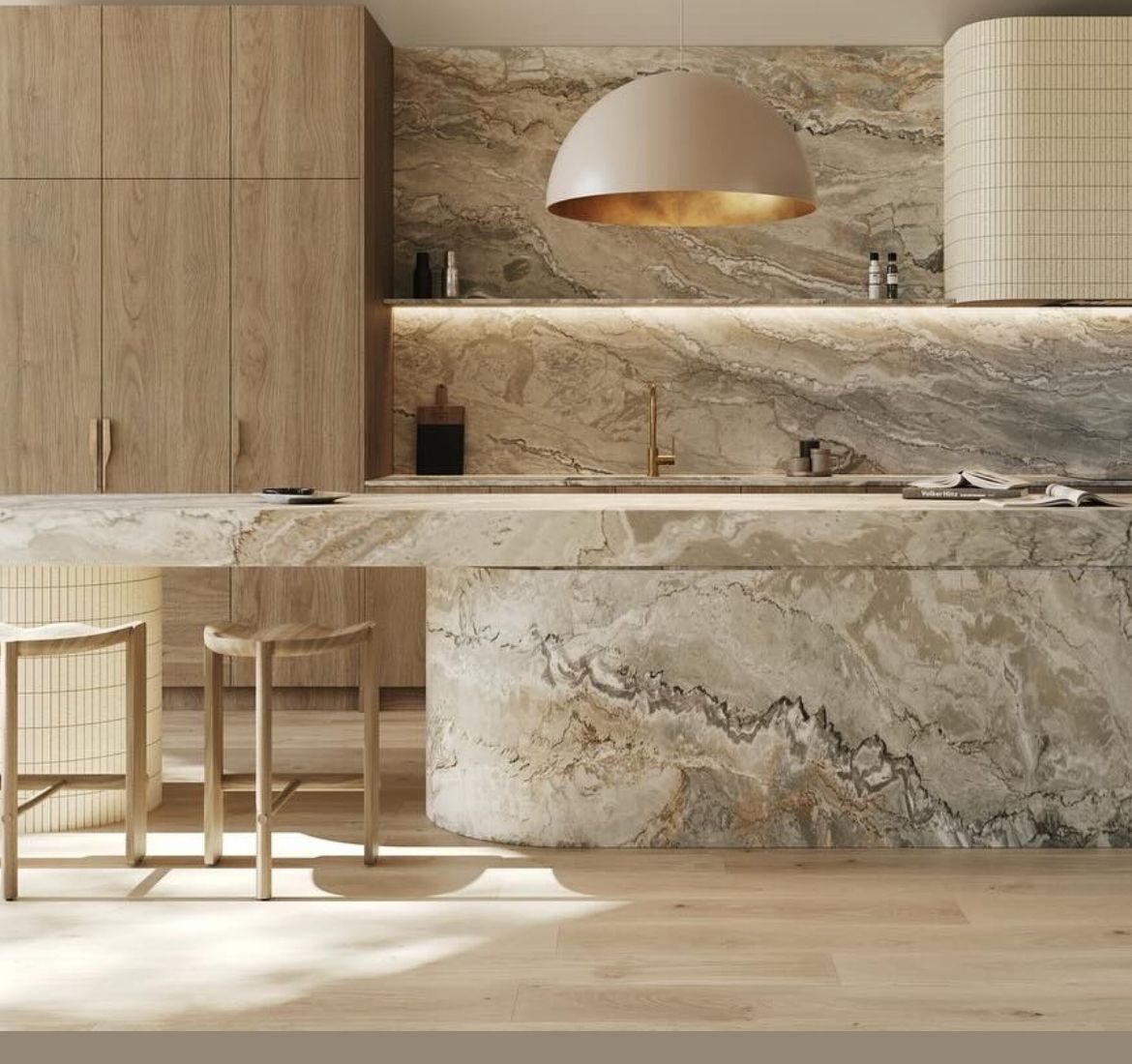 Full-height stone kitchen island