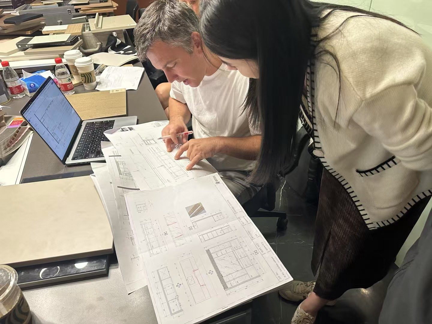 Reviewing millwork drawings with samples